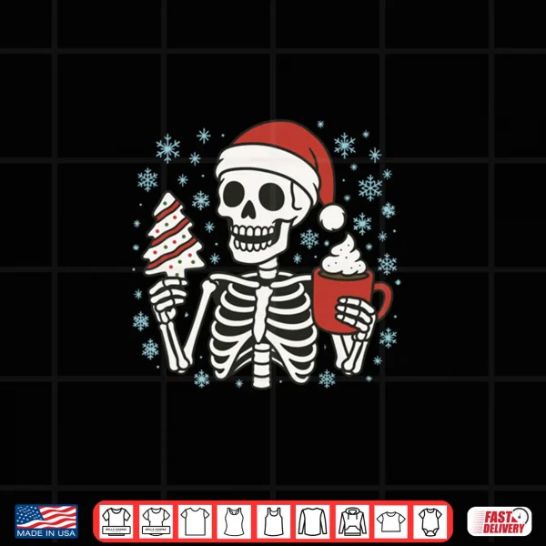 Design Christmas Skeleton Santa Skeleton with Hot Cocoa Tree Cake Long Shirt