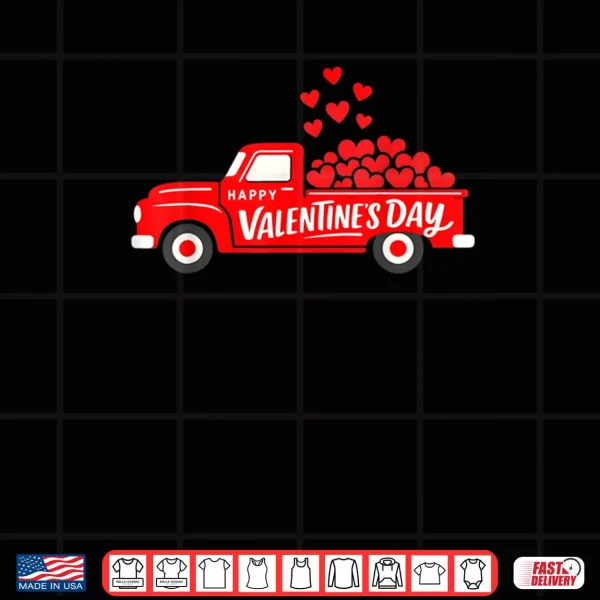 Design Classic Red Truck Happy Valentines Day Farmhouse Hearts Shirt
