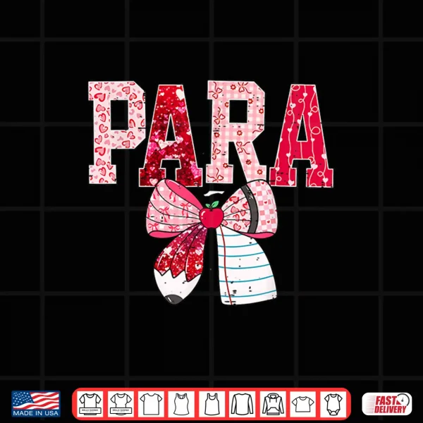 Design Coquette Bow Pencil Funny para Teacher Valentine Red Hearts Shirt