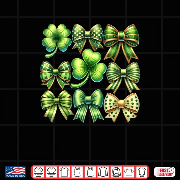 Design Coquette Patricks Day Bow Shamrock Saint Pattys Day Girls Shirt