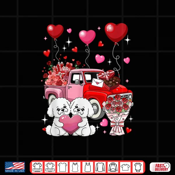 Design Couple Bichon Frises Valentine Hearts Tree Pickup Truck Shirt