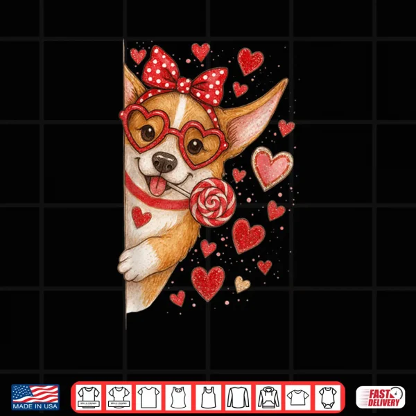 Design Cute Corgi Valentine Kawaii Pink Hearts Puppy Dog Shirt