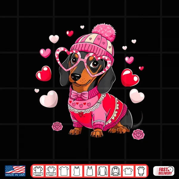 Design Cute Dachshund Valentines Day Heart Lover Dog Mom Women Shirt