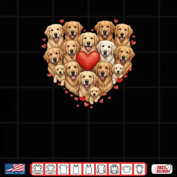 Design Cute Golden Retriever Heart Love Dog Pet Valentine Shirt