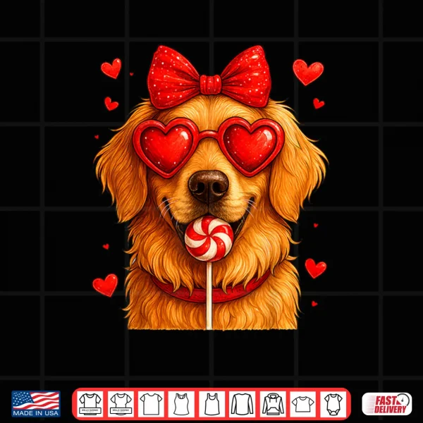 Design Cute Golden Retriever Valentine Heart Candy Valentines Day Shirt