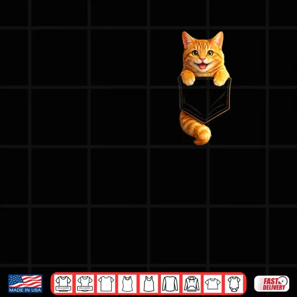 Design Cute Orange Pocket Kitty Funny Cat Lover Design Shirt