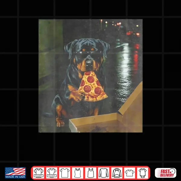 Design Dog Eating Pizza Funny Rottweiler Meme Shirt
