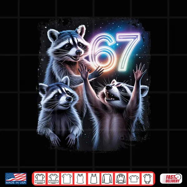 Design Funny 67 Meme Racoons Worshipping The Moon Six Seven Meme Shirt 1