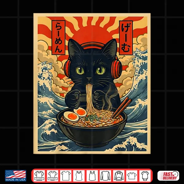 Design Funny Cat Gamer Gifts Men Kawaii Anime Gaming Headset Cat Shirt