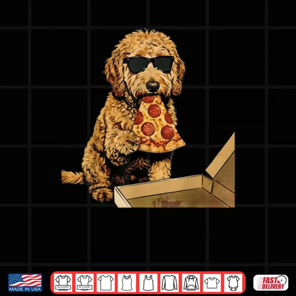Design Funny Dog Eating Pizza Goldendoodle Meme Shirt