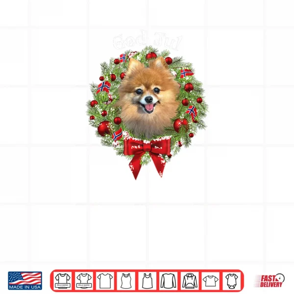 Design God Jul Norwegian Pomeranian Dog Christmas Wreath 2 Shirt