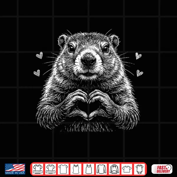 Design Groundhog Red Heart Shape Valentines Day Animal Lovers Shirt