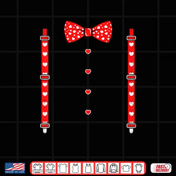 Design Heart Bow Tie Suspenders Tuxedo Valentines Day Shirt