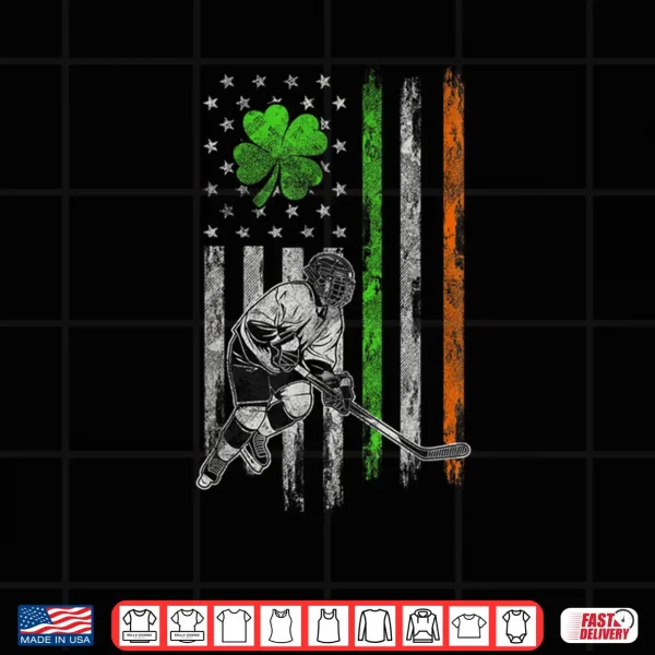 Design Hockey American Irish Flag St Patricks Day Shamrock Leaf Shirt