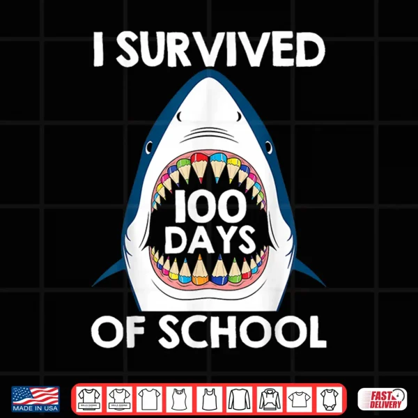 Design I Survived 100 Days of School Funny Shark Teacher Kids Shirt