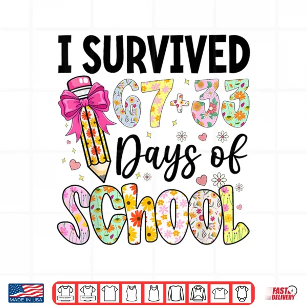 Design I Survived 6733 Day of School Teacher 100 Days of School Shirt