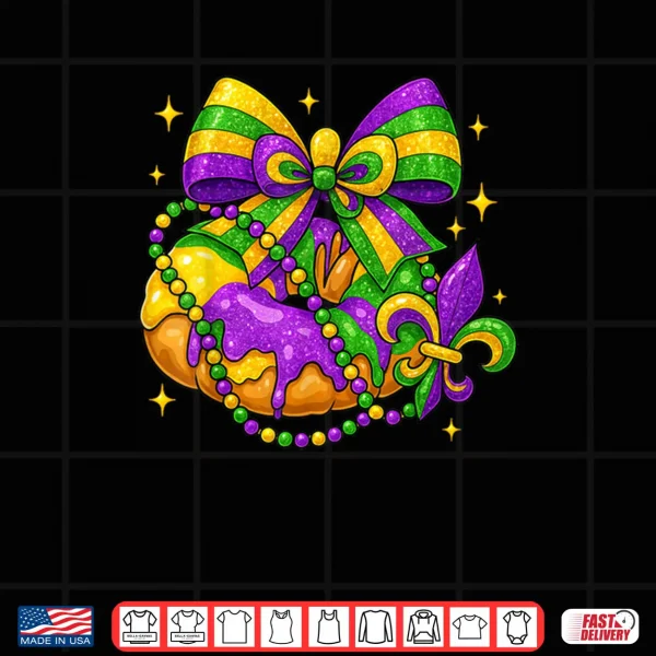 Design King Cake Season Coquette Bow Fleur De Lis Mardi Gras Shirt