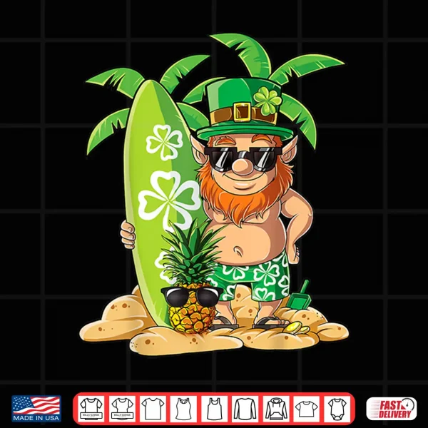 Design Leprechaun Hawaiian Surfing T Shirt St Patricks Day Hawaii