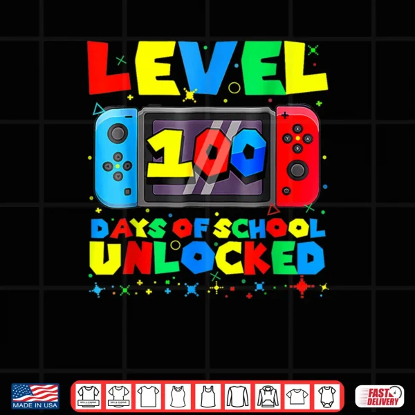 Design Level 100 Days of School Unlocked Gamer Video Games Boys Shirt 1