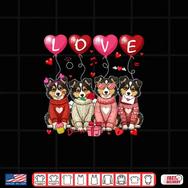 Design Love Group Shelties Sunglasses Valentine Owner Family Kids Shirt