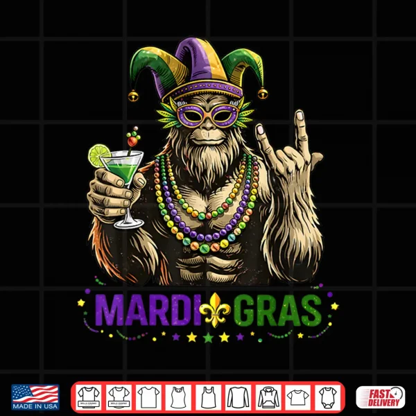 Design Mardi Gras Bigfoot Rock Funny Boys Kids Men Sasquatch Shirt