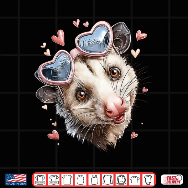 Design Opossum Possum Valentines Day Heart Sunglasses Shirt