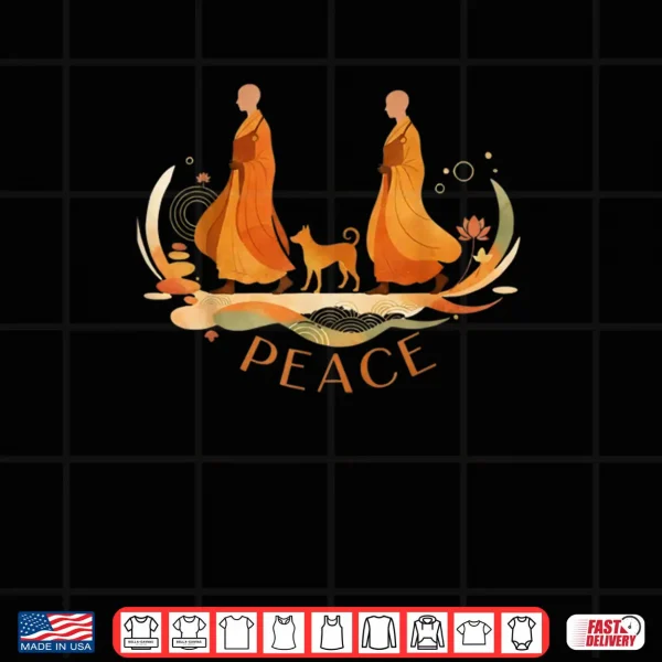 Design Peace Walking Monks Dog Minimalist Zen Art Shirt