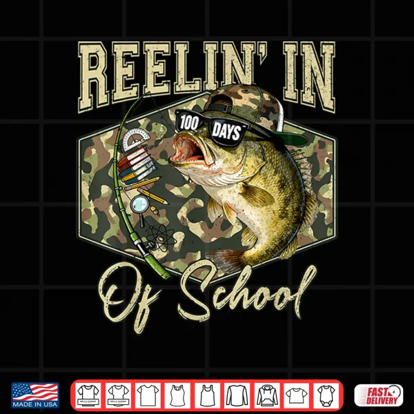 Design Reelin in 100 Days of School Bass Fishing Lover Boy Teen Shirt