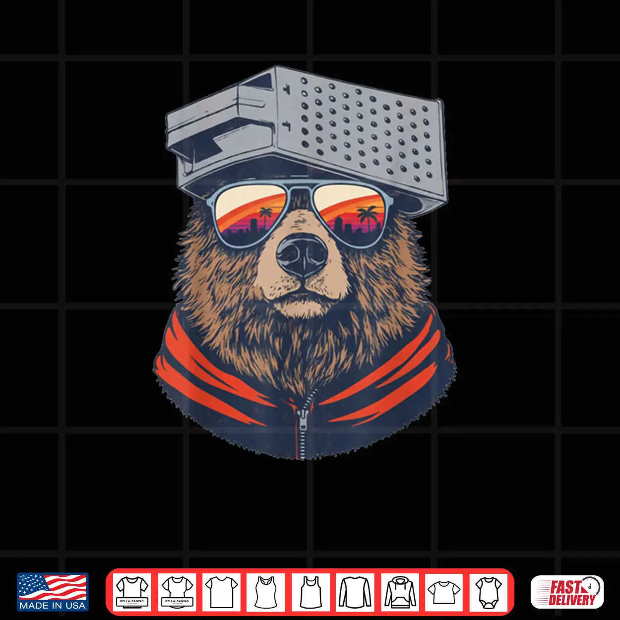 Retro Bear with Cheese Grater Hat and Sunglasses Sunset Art Shirt Retro Bear with Cheese Grater Hat and Sunglasses Sunset Art Shirt