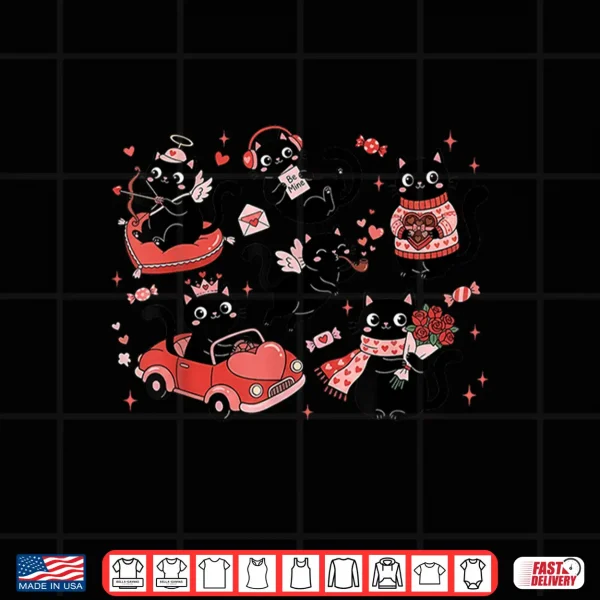 Design Retro Black Cat Heart Valentines Day Cute Kitten Lover Shirt