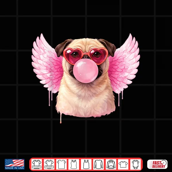 Design Retro Cupid Valentine Dog Valentines Love Hearts Cute Pug Shirt