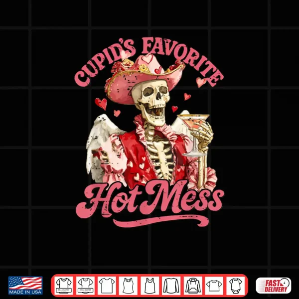 Design Retro Cupids Favorite Hot Mess Skeleton Valentine Shirt