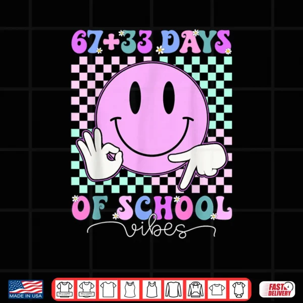 Design Retro Groovy 67 33 Days of School 100th Day Kids Boys Girls Shirt