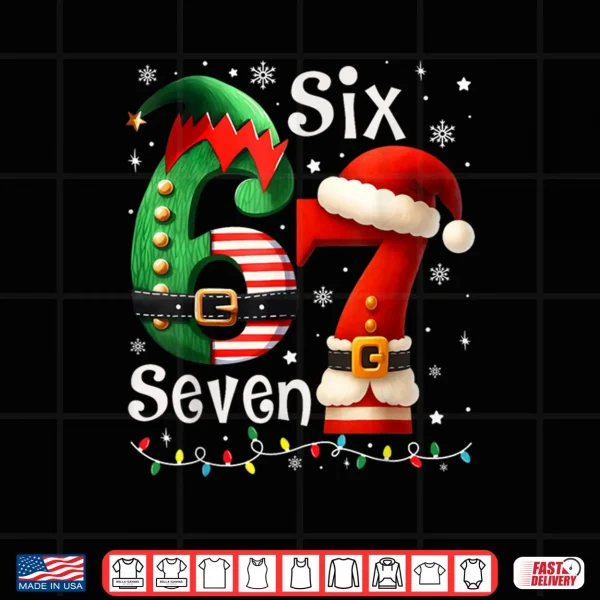 Design Six Seven 67 Meme 6 7 Elf Santa Christmas Pajamas Shirt