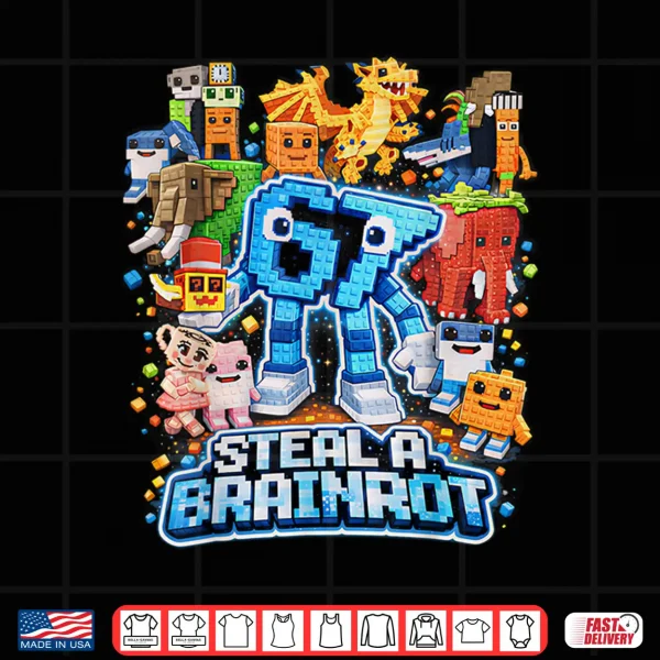 Design Six Seven 67 Steal a Brainrot Meme Funny Gifts for Kids Boys Shirt