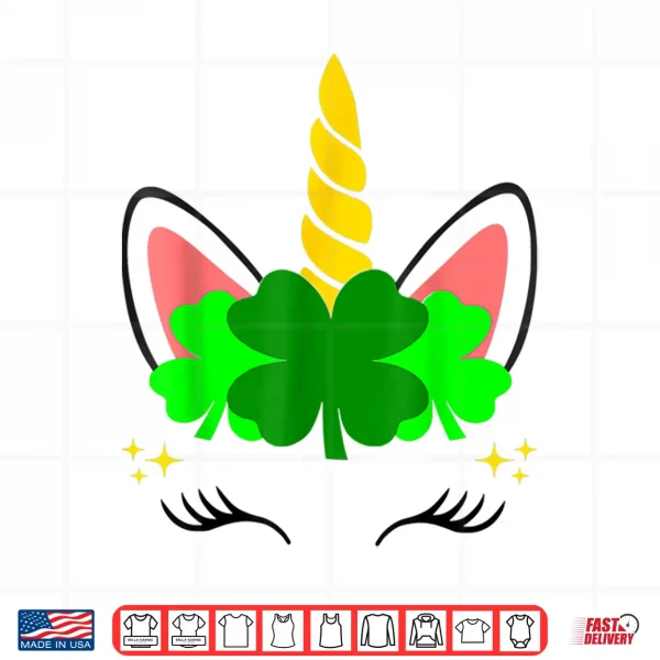 Design Unicorn Face St Patricks Day Irish Women Girls Kids Shirt