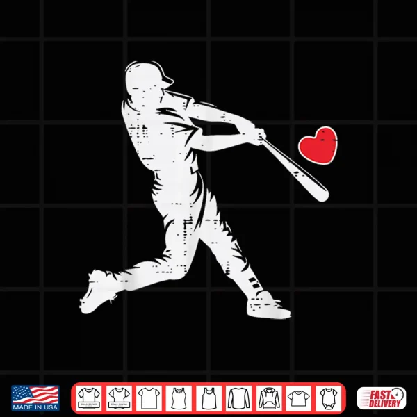 Design Valentines Day Baseball Batter Silhouette Heart Men Boys Kid Shirt