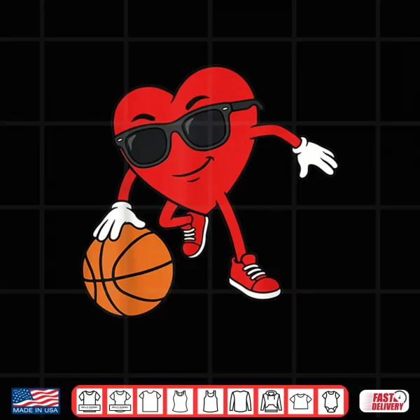 Design Valentines Day Basketball Heart Playing Basketball Boys Kids Shirt