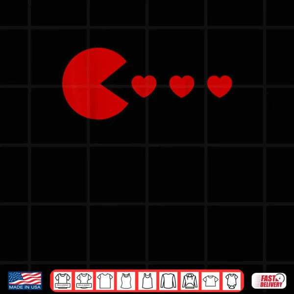 Design Valentines Day Retro Game Eating Hearts Gaming Boys Kids Men Shirt