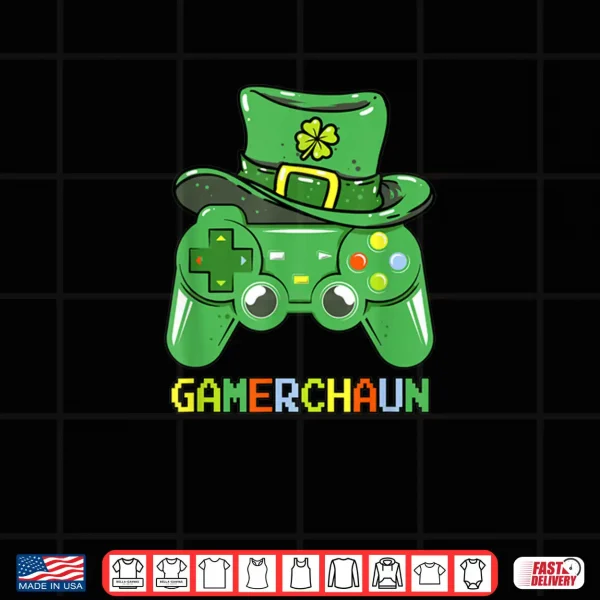 Design Video Game Leprechaun St Patricks Day Gamer Kids Boys Gaming Shirt