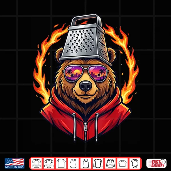 Design Vintage Bear with Cheese Grater Hat and Retro Sunglasses Shirt