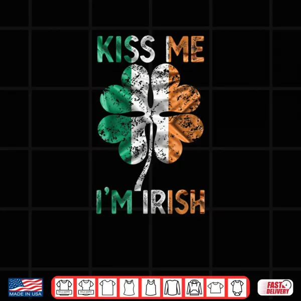 Design Vintage Kiss Me Im Irish Ireland Flag shamrock St Patty day Shirt