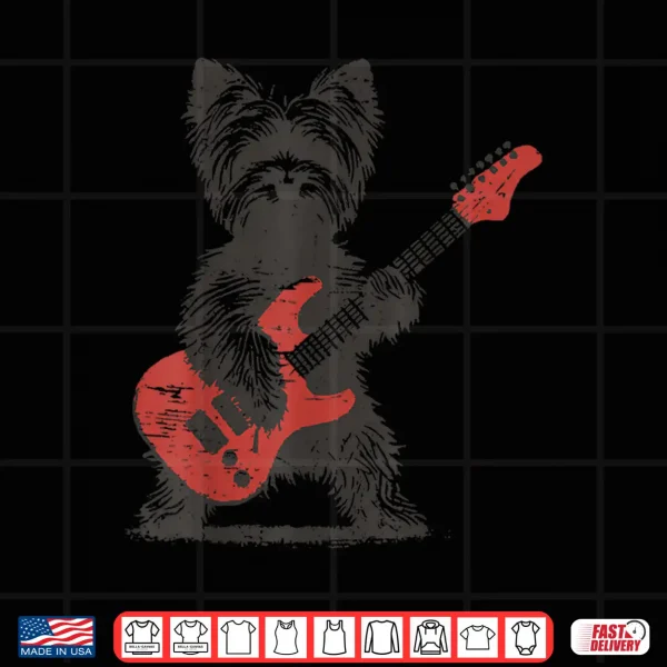 Design Vintage Yorkie Rock Funny Dog Playing Guitar Rock Style Shirt 1