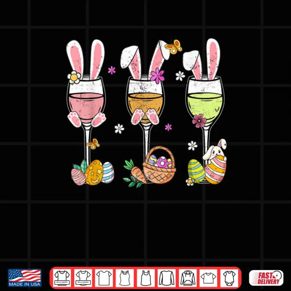 Design Wine Glasses Bunny Drink Drinking Easter Day Shirt