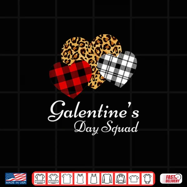 Design Womens Galentines Day Squad Valentines Hearts Love Leopard Plaid Shirt