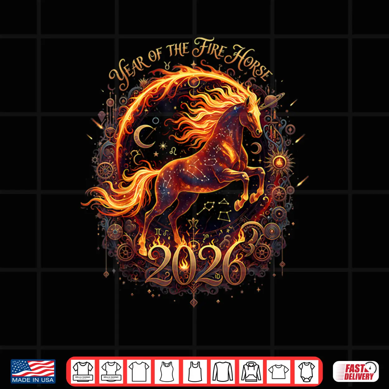 Year of The Fire Horse 2026 Lunar Chinese New Year Zodiac Shirt Year of The Fire Horse 2026 Lunar Chinese New Year Zodiac Shirt