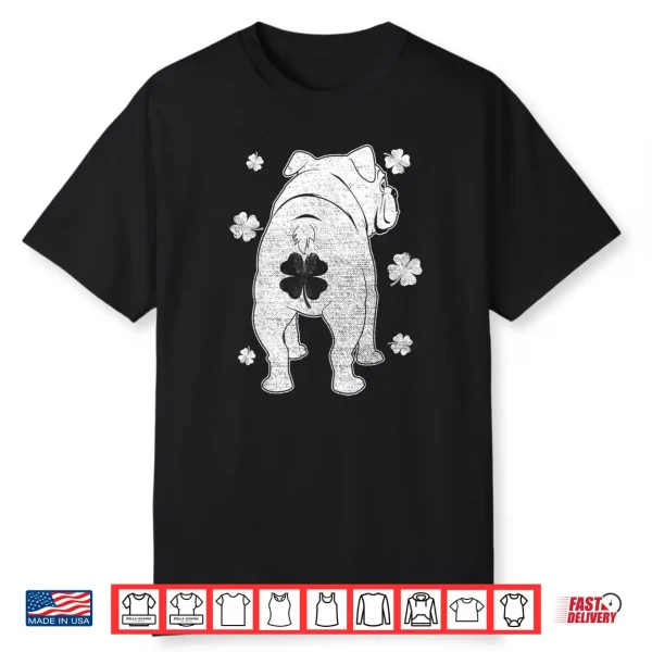 English Bulldog Dog Silhouette Shamrock St Patrick’s Day Shirt