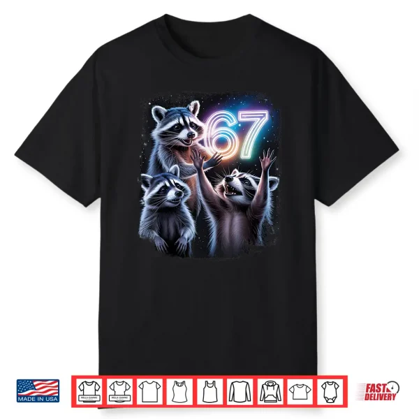 Funny 67 Meme Racoons Worshipping The Moon Six Seven Meme Shirt 1