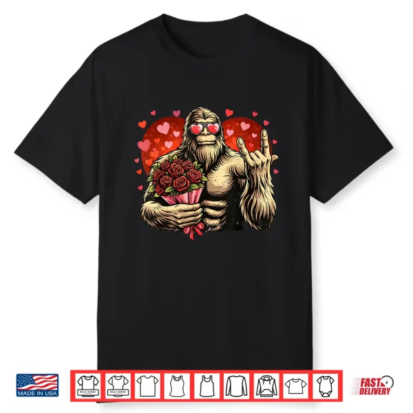 Funny Valentines Day Bigfoot Heart Sasquatch Men Boys Kids Shirt