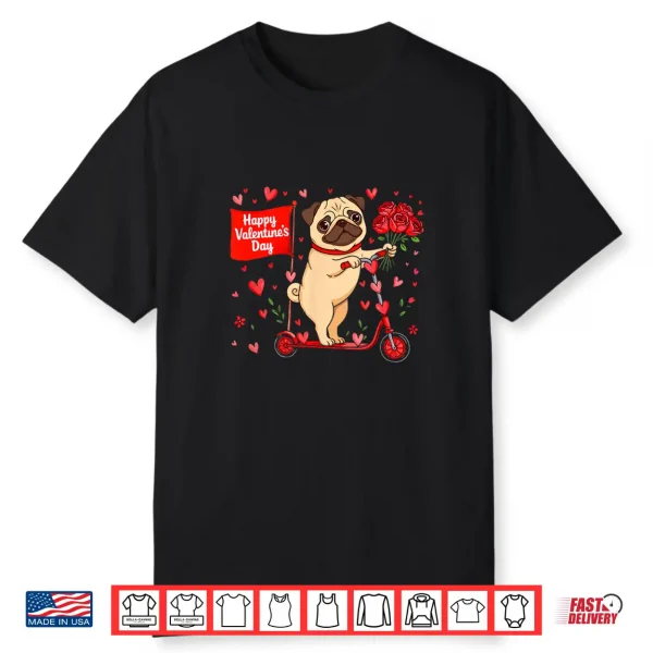 Happy Valentine’s Day Pug Riding Scoter Floral Owner Kids Shirt